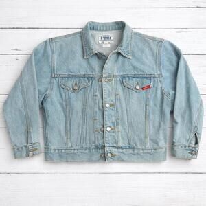 Jordache 90s Vintage Denim Trucker Jacket 100% Cotton Light Wash L Y2K